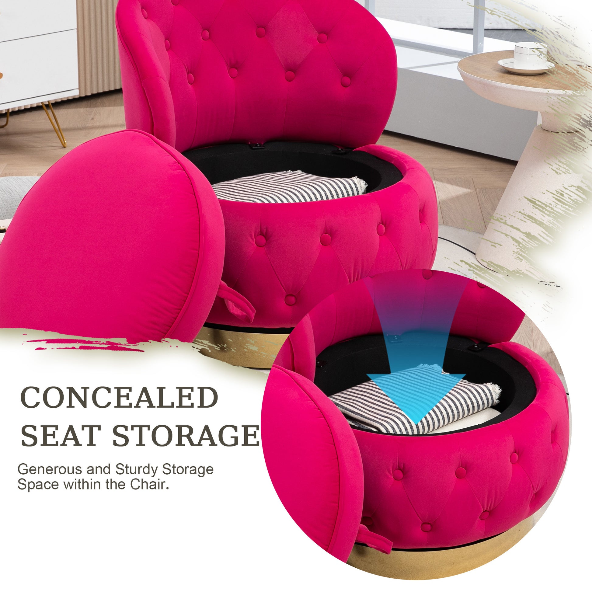 360 Degree Swivel Cuddle Barrel Accent Storage Chairs, Round Armchairs With Wide Upholstered, Fluffy Velvet Fabric Chair For Living Room, Bedroom, Office, Waiting Rooms Red Primary Living Space Foam Velvet