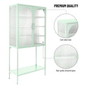 Elegant Floor Cabinet With 2 Glass Arched Doors Living Room Display Cabinet With Adjustable Shelves Anti Tip Dust Free Easy Assembly Light Green Mint Green Tempered Glass Sheet Metal Plastic