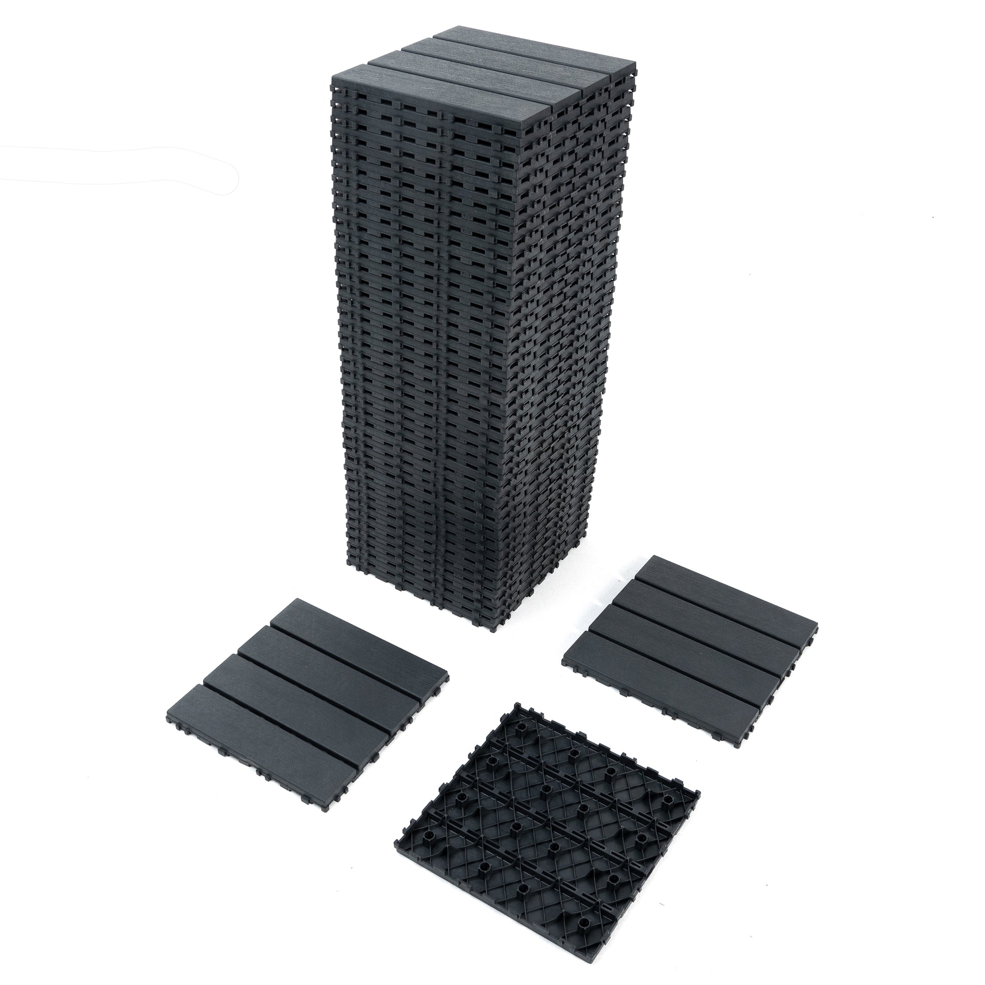 Plastic Interlocking Deck Tiles,44 Pack Patio Deck Tiles,12"X12" Square Waterproof Outdoor All Weather Use, Patio Decking Tiles For Poolside Balcony Backyard, Grey Grey Polypropylene