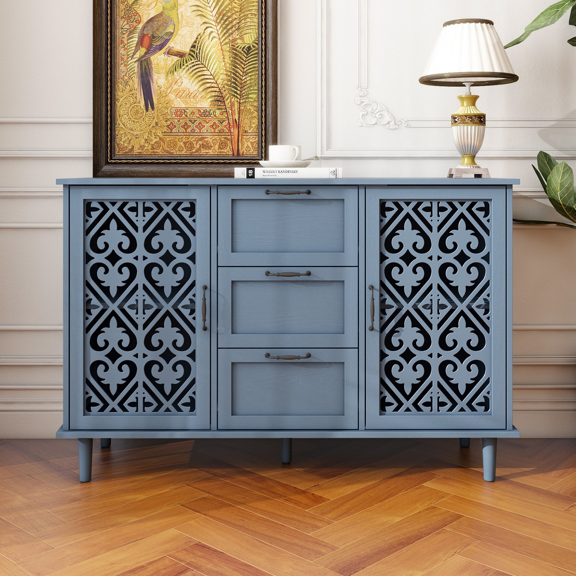 2 Door 3 Drawer Cabinet, American Furniture, Suitable For Bedroom, Living Room, Study Blue Particle Board