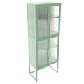 Stylish 4 Door Tempered Glass Cabinet With 4 Glass Doors Adjustable Shelves U Shaped Leg Anti Tip Dust Free Fluted Glass Kitchen Credenza Light Green Mint Green Tempered Glass Sheet Metal Plastic