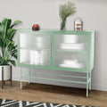 Double Door Tempered Glass Sideboard Console Table With 2 Fluted Glass Doors Adjustable Shelf And Feet Anti Tip Dust Free Kitchen Credenza Cabinet Light Green Mint Green Tempered Glass Sheet Metal Plastic