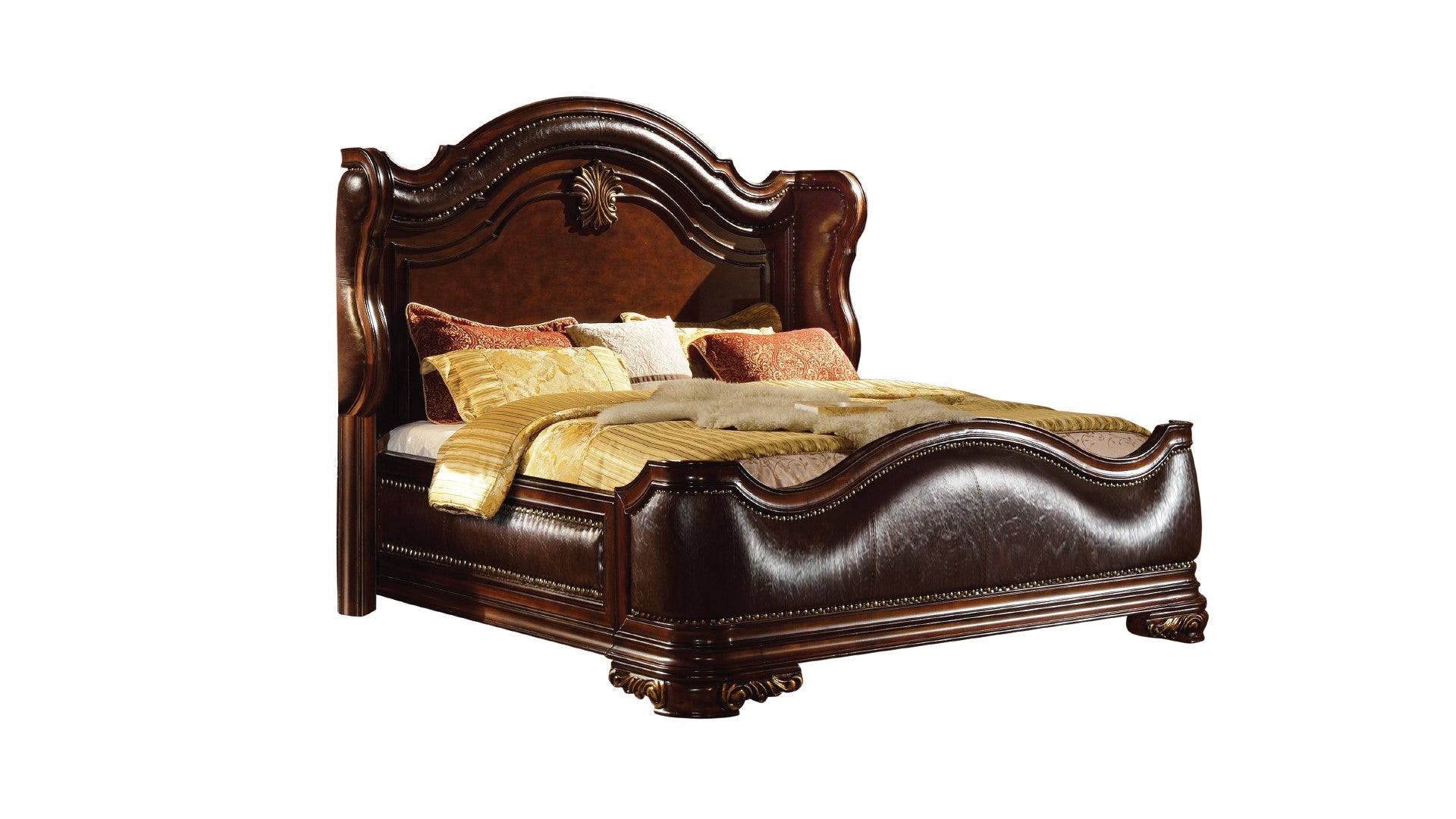Bella Traditional Style Queen Bed Made With Wood In Dark Walnut Box Spring Not Required Queen Walnut Brown Wood Bedroom Traditional Acacia Panel Upholstered Wood