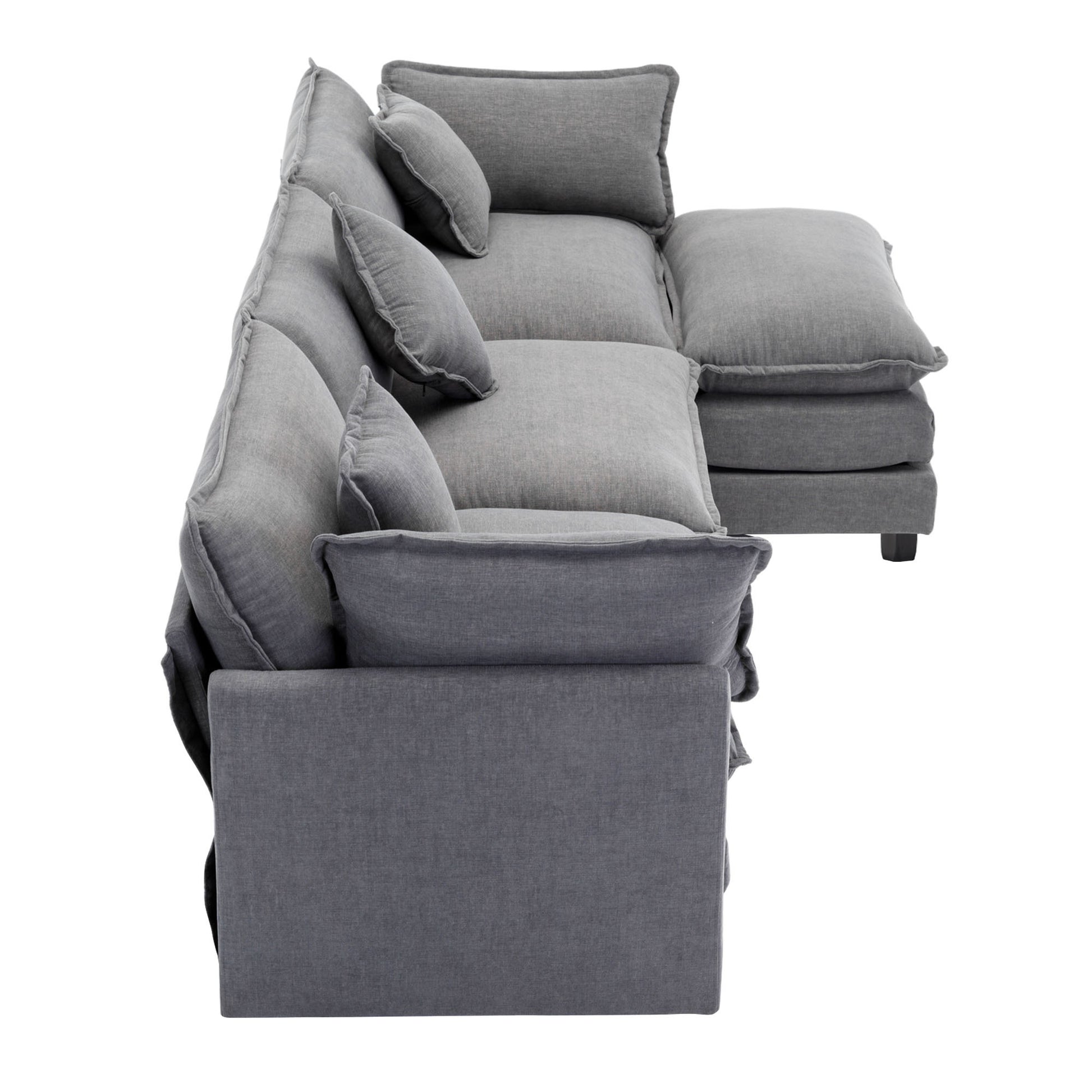 112.2" L Shape Chenille Upholstered Sofa For Living Room Modern Luxury Sofa Couch With Ottoman, 5 Pillows, Gray Gray Foam 4 Seat