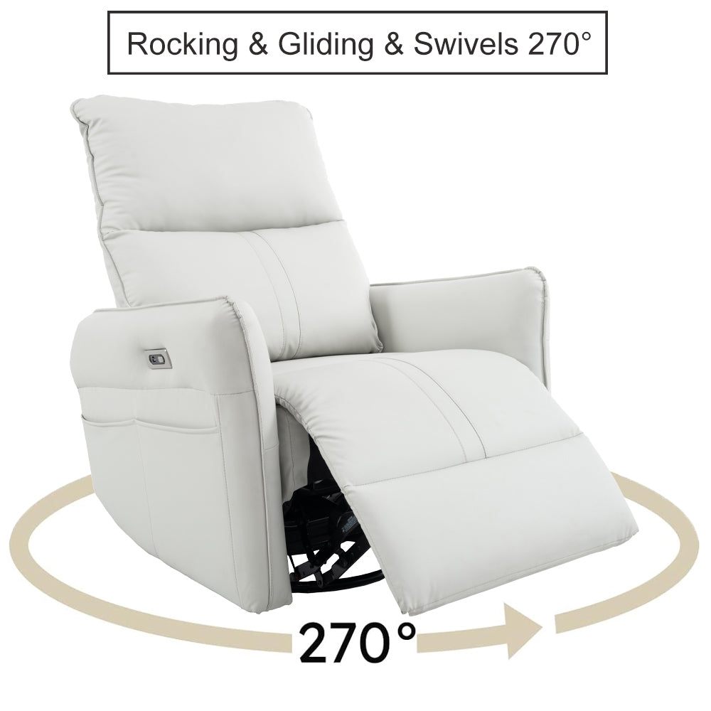 270 Power Swivel Rocker Recliner Chair, Electric Glider Reclining Sofa With Usb Ports, Power Swivel Glider, Rocking Chair Nursery Recliners For Living Room Bedroom Light Gray Solid Light Brown Primary Living Space Push Button Rubberwood Solid Back Wood