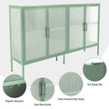 Stylish 4 Door Tempered Glass Cabinet With 4 Glass Doors Adjustable Shelf And Feet Anti Tip Dust Free Fluted Glass Kitchen Credenza Light Green Mint Green Tempered Glass Sheet Metal Plastic