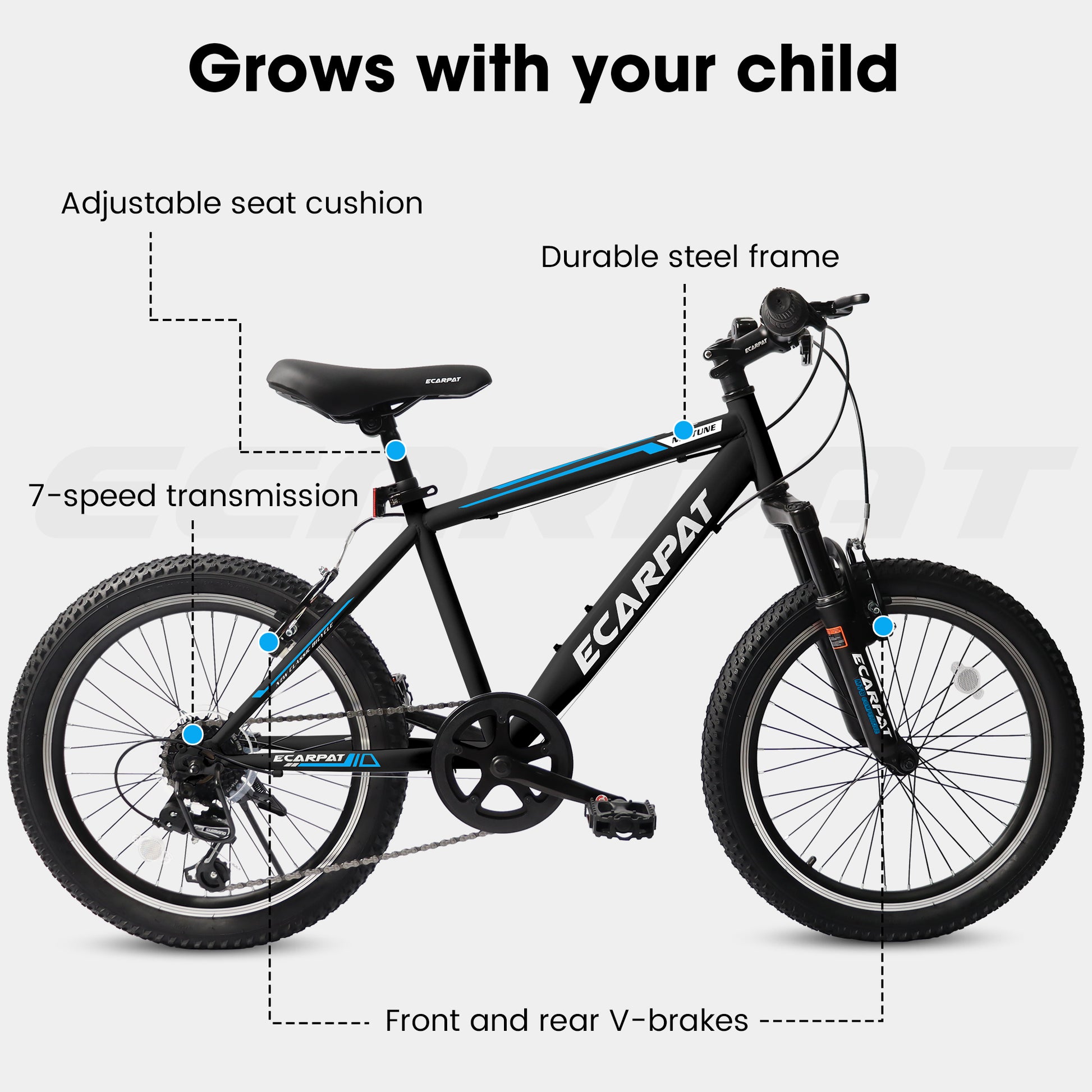 A20215 Kids Bicycle 20 Inch Kids Montain Bike Gear Shimano 7 Speed Bike For Boys And Girls Black Blue Steel