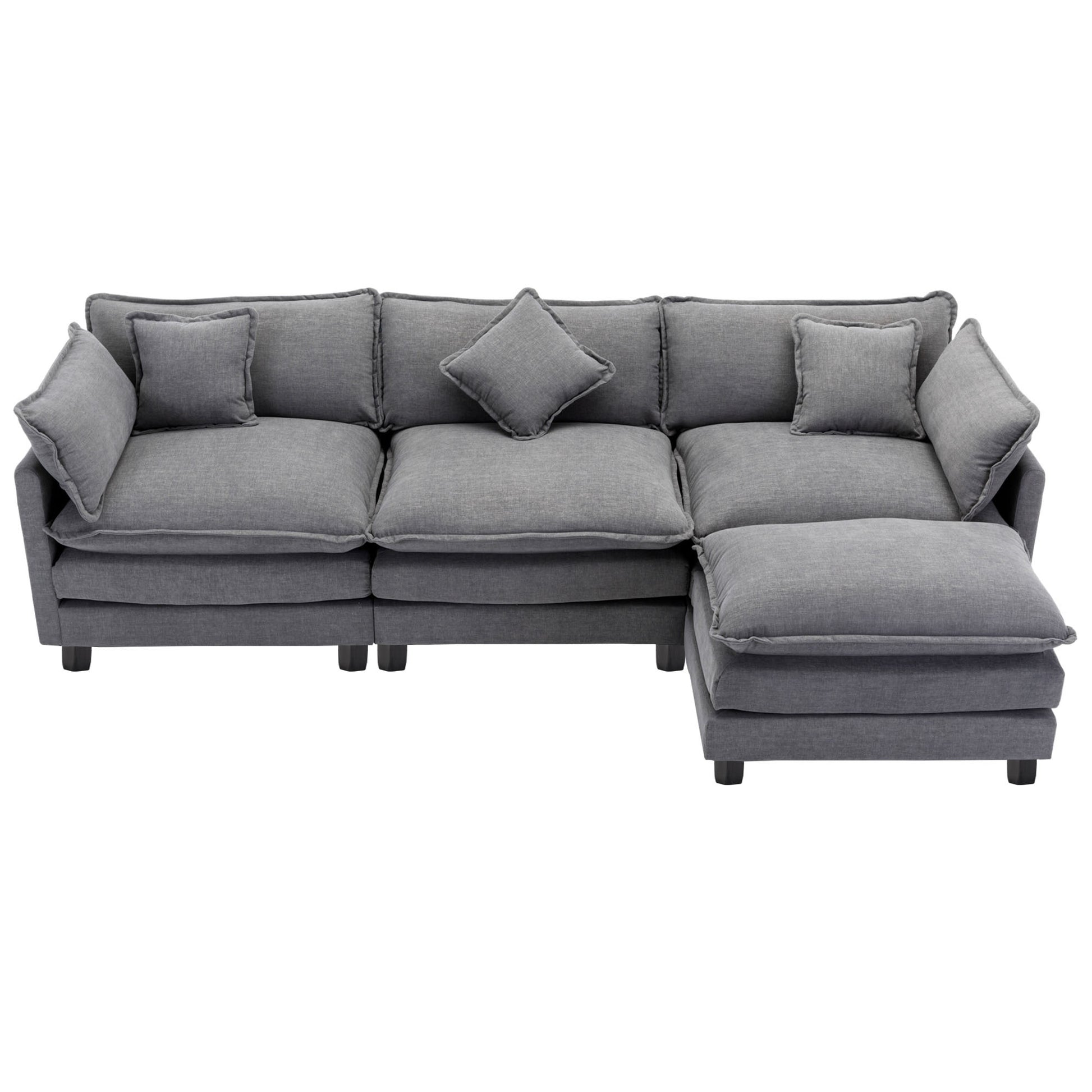112.2" L Shape Chenille Upholstered Sofa For Living Room Modern Luxury Sofa Couch With Ottoman, 5 Pillows, Gray Gray Foam 4 Seat