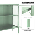 Stylish 4 Door Tempered Glass Cabinet With 4 Glass Doors Adjustable Shelf And Feet Anti Tip Dust Free Fluted Glass Kitchen Credenza Light Green Mint Green Tempered Glass Sheet Metal Plastic