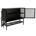 Industrial Double Door Cabinet Console Table With 2 Mesh Doors Adjustable Shelf And Feet Bottom Shelf Anti Tip Dust Free Kitchen Credenza Sideboard Frosted Black Black Steel