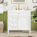 36'' Bathroom Vanity With Top Sink, Modern Bathroom Storage Cabinet With 2 Drawers And A Tip Out Drawer, Single Sink Bathroom Vanity 3 White 1 1 Adjustable Hinges Bathroom Freestanding Solid Wood Mdf Painted