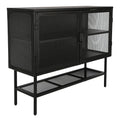 Industrial Double Door Cabinet Console Table With 2 Mesh Doors Adjustable Shelf And Feet Bottom Shelf Anti Tip Dust Free Kitchen Credenza Sideboard Frosted Black Black Steel