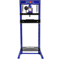 Steel H Frame Hydraulic Shop Press With Stamping Plates To Bend, Straighten, Or Press Parts, With A Pressure Gauge, Install Bearings And U Joints, 12 Ton 24,000 Lb Capacity Blue Steel