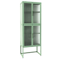 Stylish 4 Door Tempered Glass Cabinet With 4 Glass Doors Adjustable Shelves U Shaped Leg Anti Tip Dust Free Fluted Glass Kitchen Credenza Light Green Mint Green Tempered Glass Sheet Metal Plastic