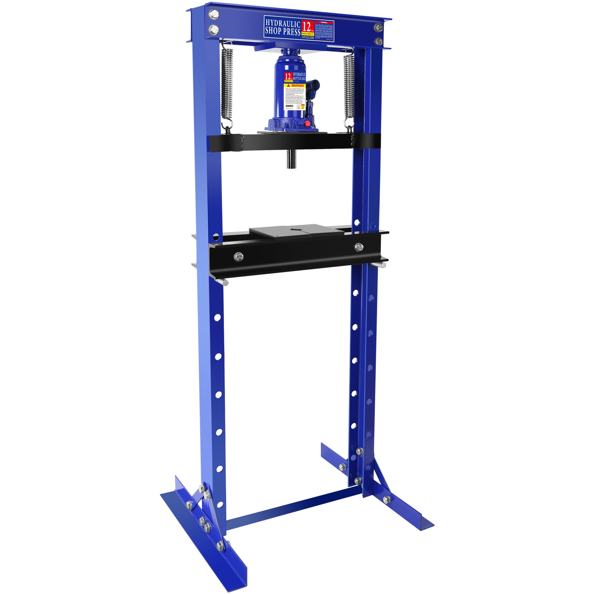 Hydraulic 12 Ton H Frame Garage Floor Adjustable Shop Press With Plates, 12T, Blue Blue Steel