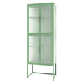 Stylish 4 Door Tempered Glass Cabinet With 4 Glass Doors Adjustable Shelves U Shaped Leg Anti Tip Dust Free Fluted Glass Kitchen Credenza Light Green Mint Green Tempered Glass Sheet Metal Plastic