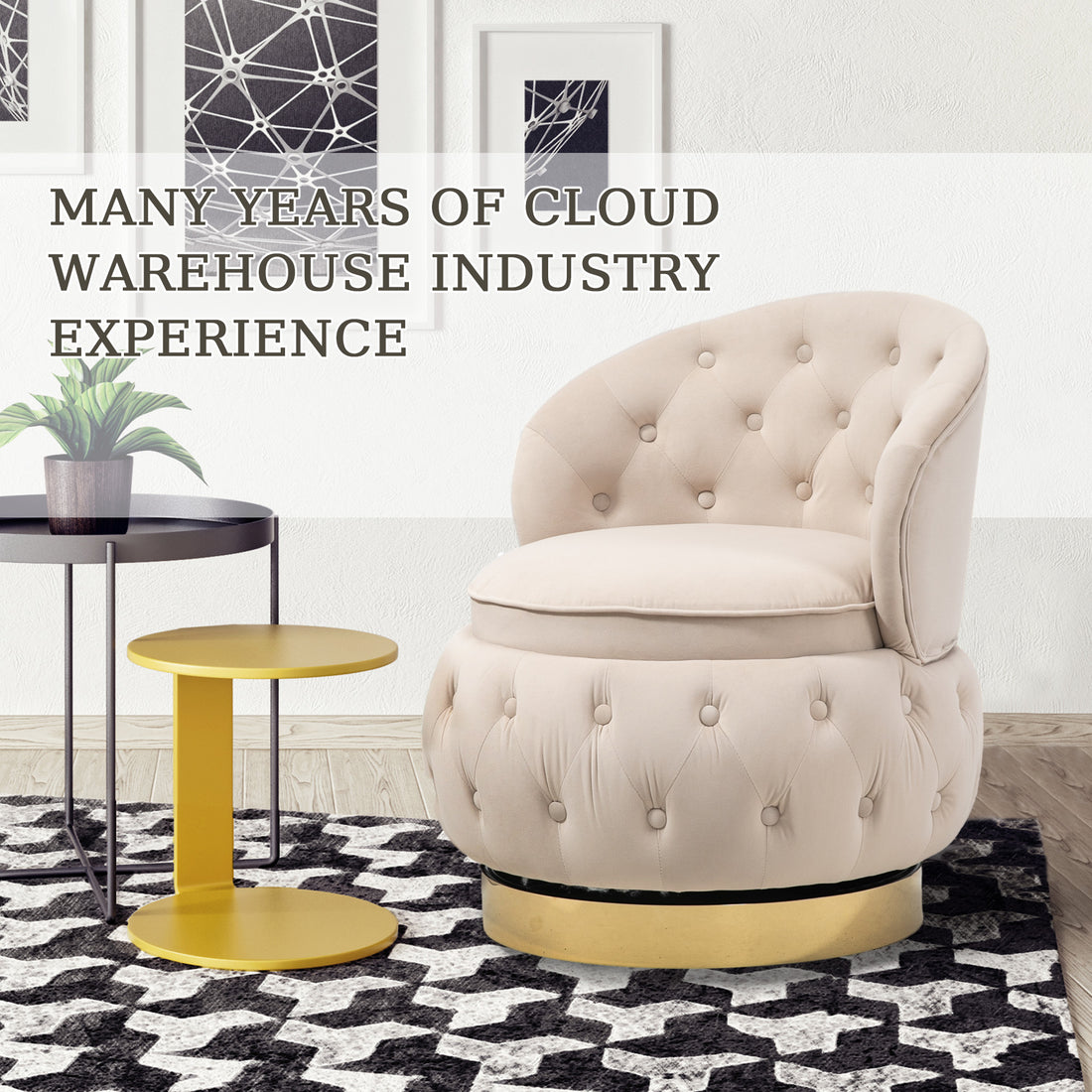 360 Degree Swivel Cuddle Barrel Accent Storage Chairs, Round Armchairs With Wide Upholstered, Fluffy Velvet Fabric Chair For Living Room, Bedroom, Office, Waiting Rooms Beige Primary Living Space Foam Velvet