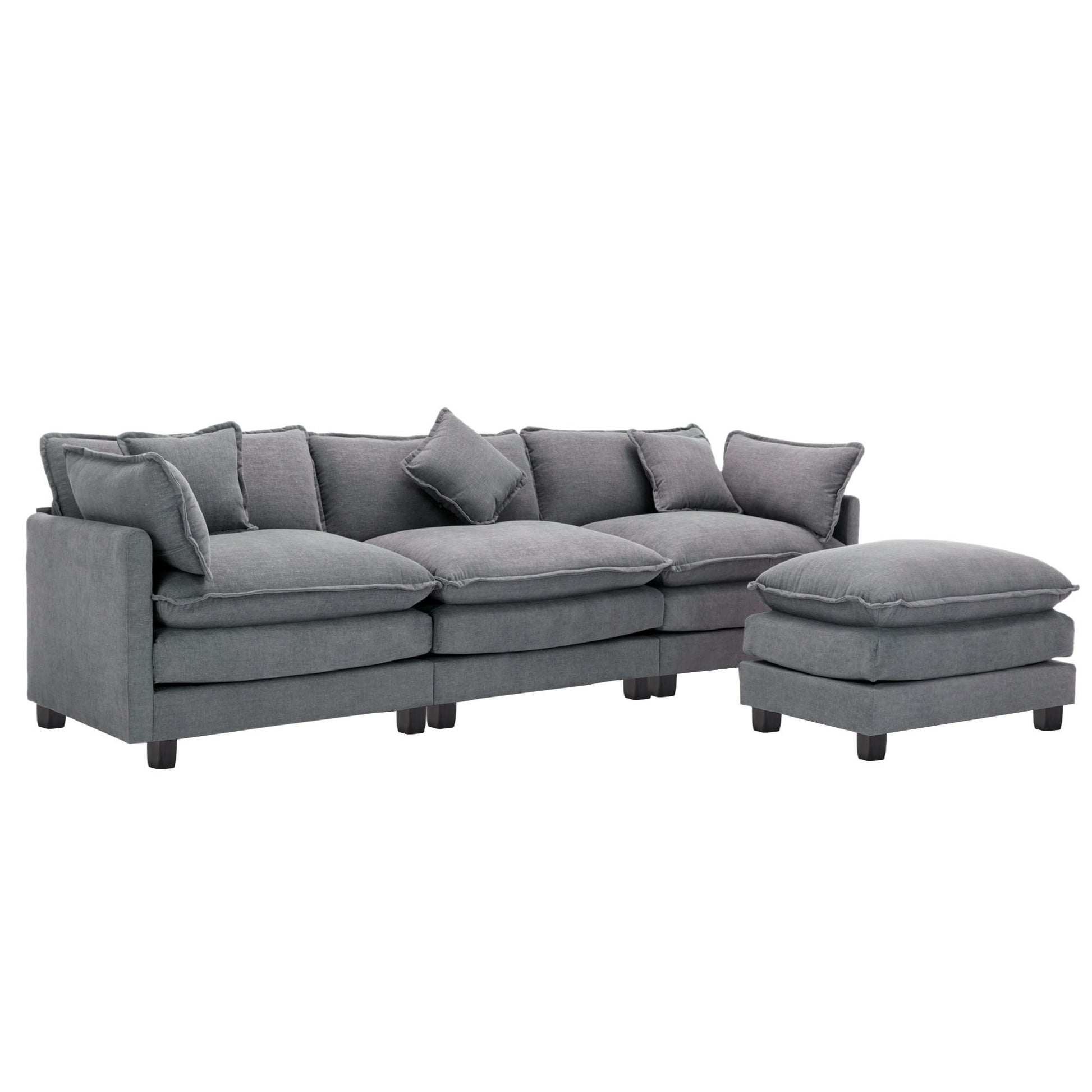 112.2" L Shape Chenille Upholstered Sofa For Living Room Modern Luxury Sofa Couch With Ottoman, 5 Pillows, Gray Gray Foam 4 Seat
