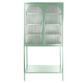 Elegant Floor Cabinet With 2 Glass Arched Doors Living Room Display Cabinet With Adjustable Shelves Anti Tip Dust Free Easy Assembly Light Green Mint Green Tempered Glass Sheet Metal Plastic