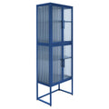 Stylish 4 Door Tempered Glass Cabinet With 4 Glass Doors Adjustable Shelves U Shaped Leg Anti Tip Dust Free Fluted Glass Kitchen Credenza Blue Blue Tempered Glass Sheet Metal Plastic