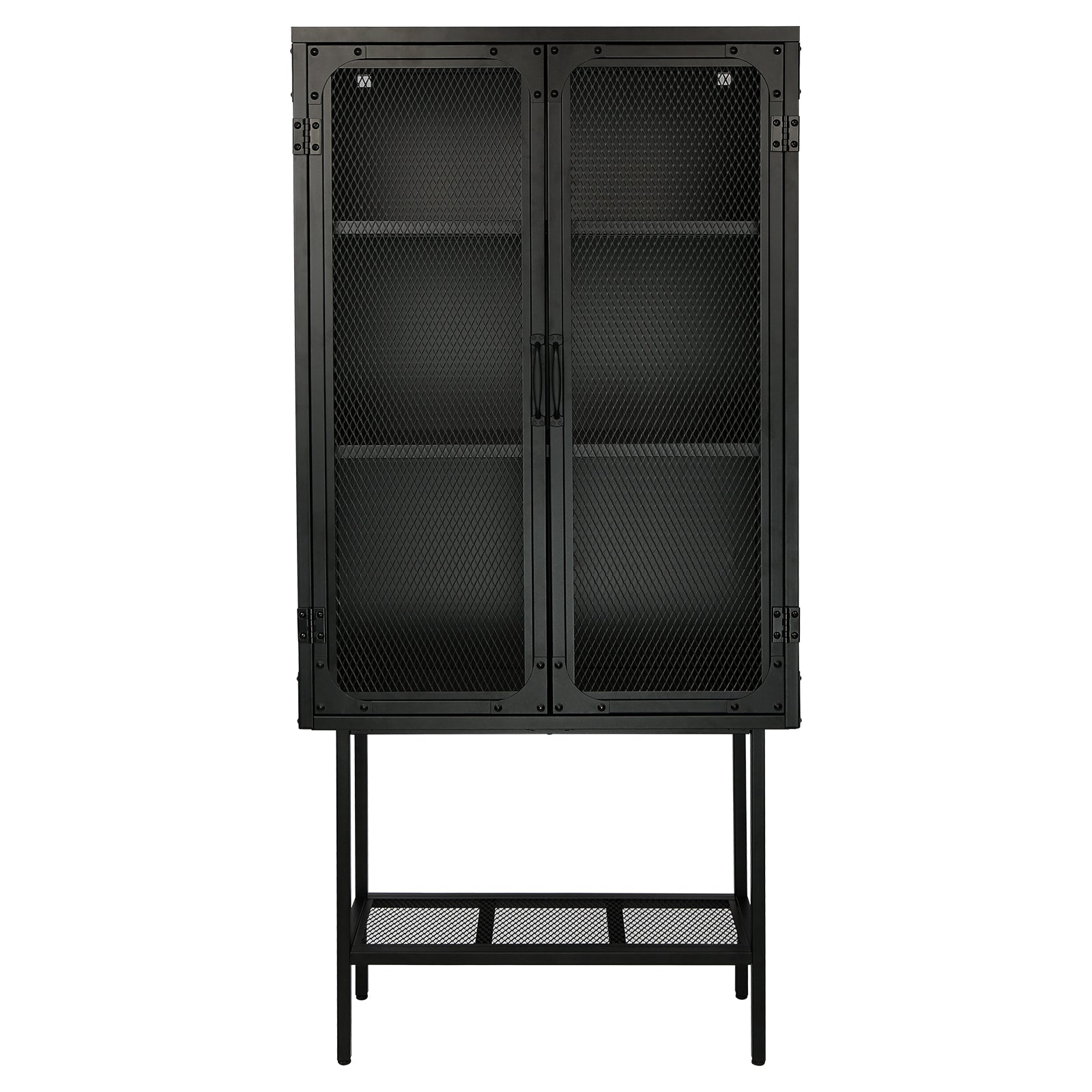 Industrial Cabinet Cupboard With 2 Metal Mesh Doors Adjustable Shelves And Feet Bottom Shelf Anti Tip Dust Free Kitchen Credenza Sideboard Black Black Steel