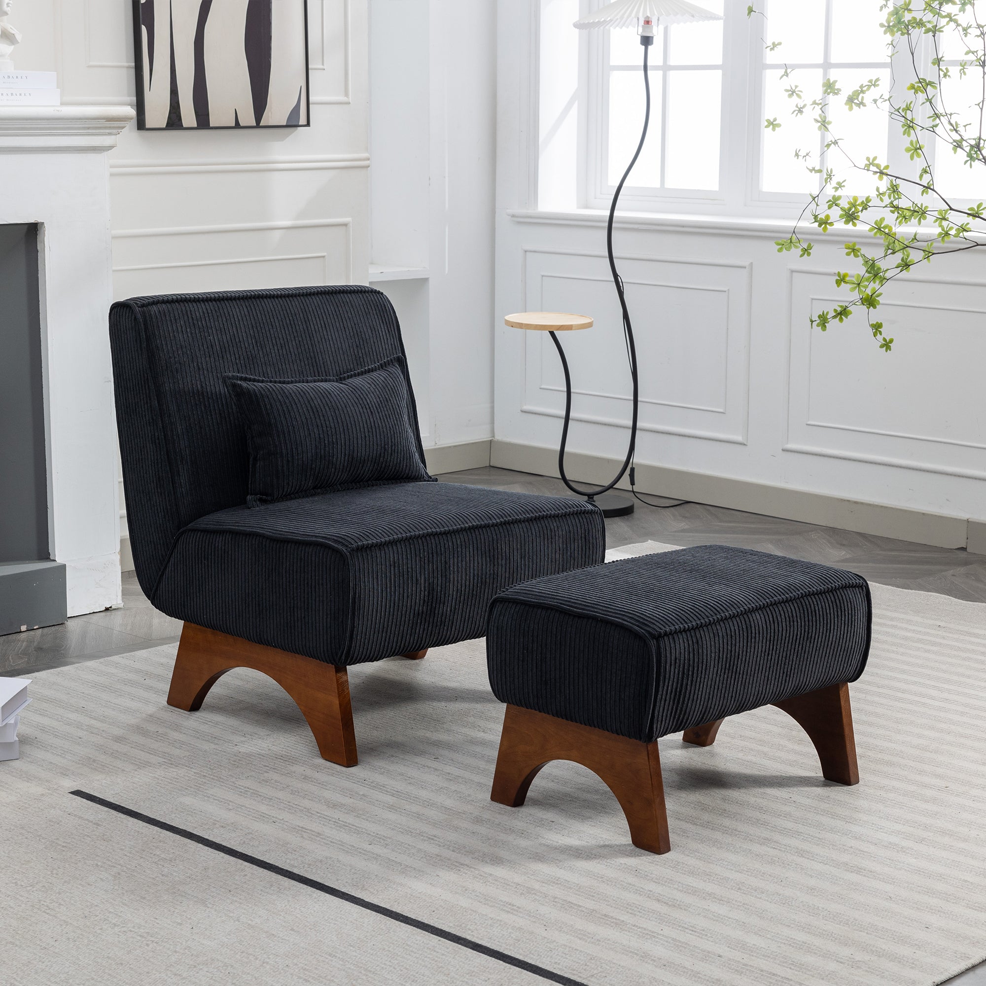 29.13" Wide Accent Chair with Ottoman lounge Armless black-corduroy