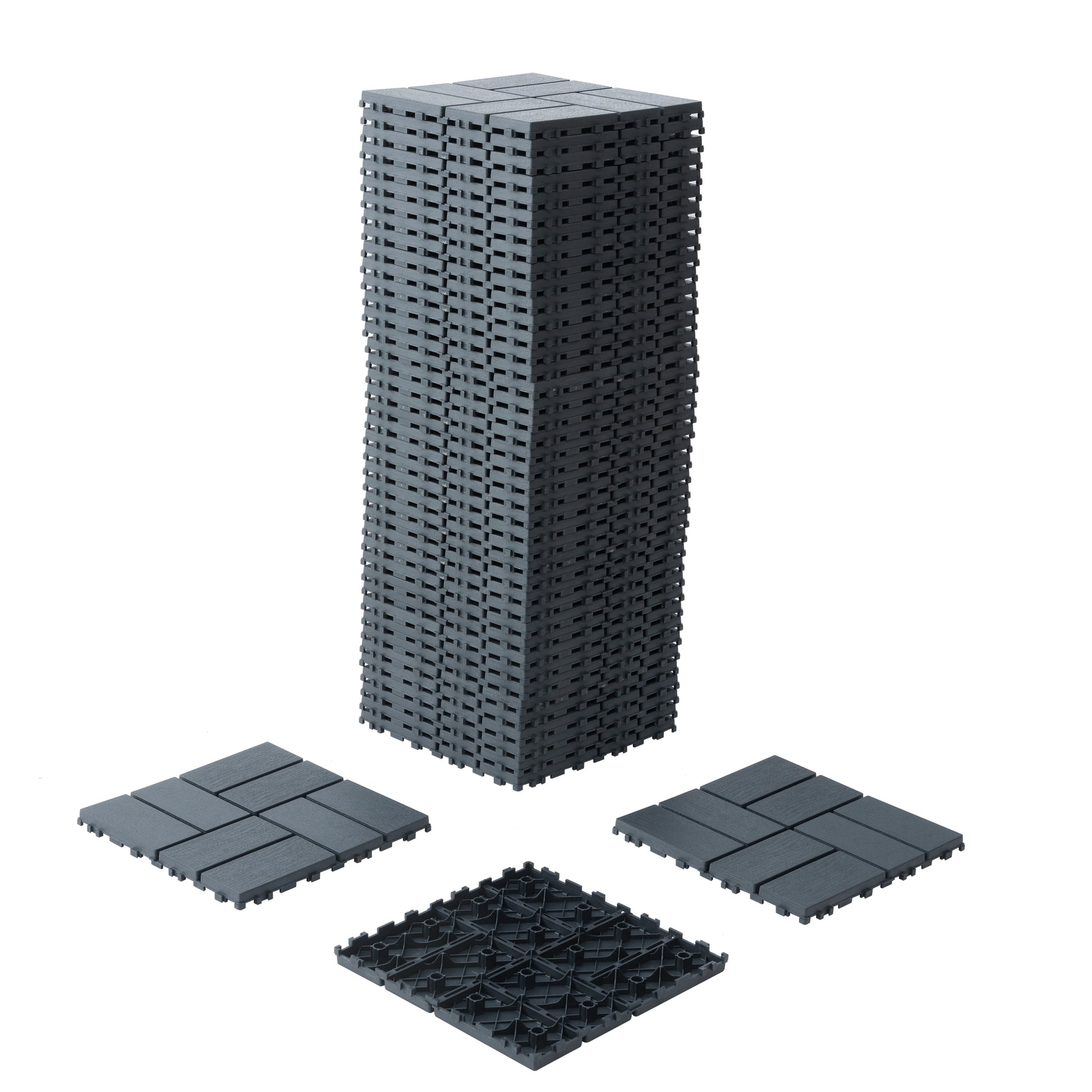 Plastic Interlocking Deck Tiles,44 Pack Patio Deck Tiles,12"X12" Square Waterproof Outdoor All Weather Use, Patio Decking Tiles For Poolside Balcony Backyard, Grey Grey Polypropylene