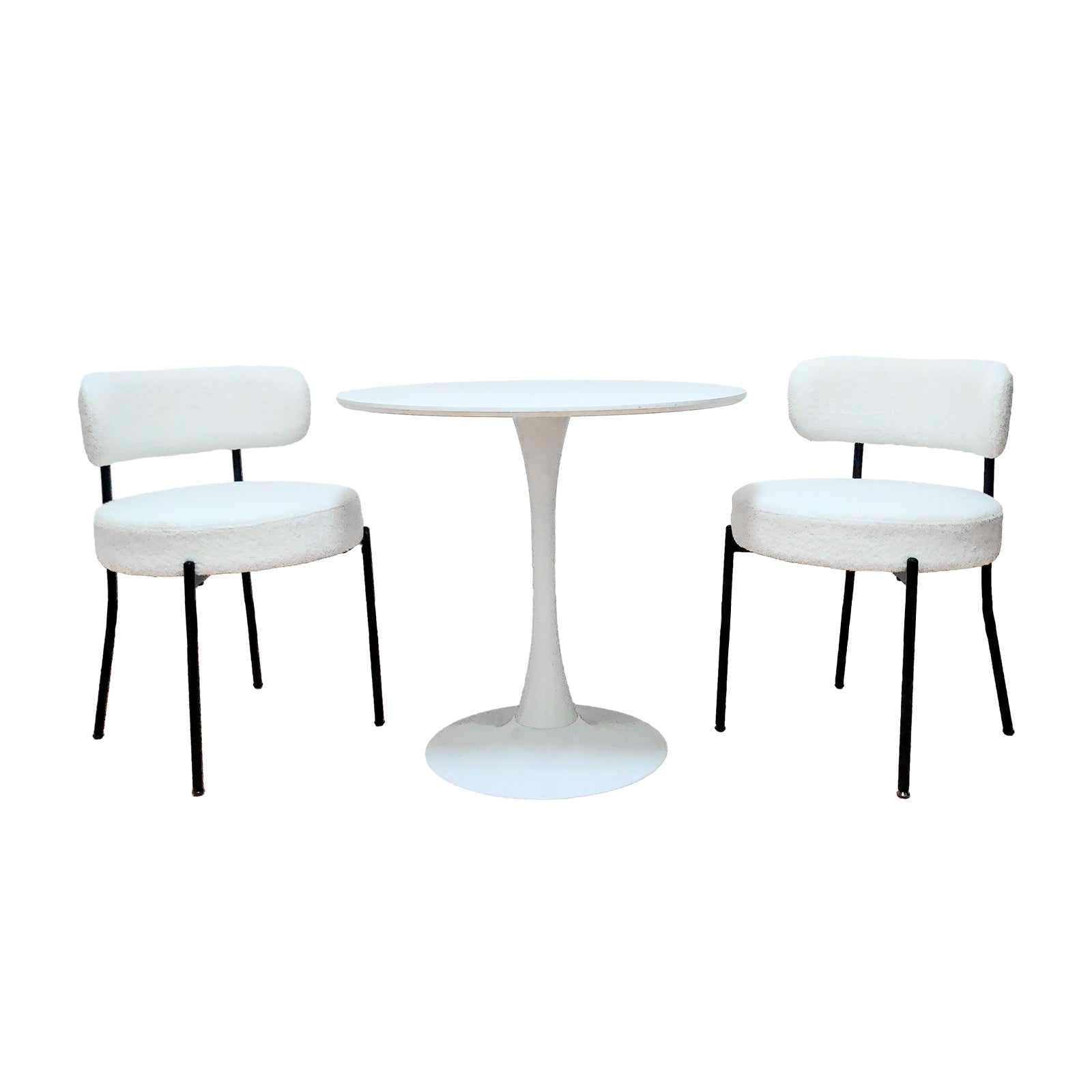 White Dining Chairs Set Of 2, Mid Century Modern Dining Chairs, Kitchen Dining Room Chairs, Curved Backrest Round Upholstered Boucle Dining Chair With Black Metal Legs Metal White Black Kitchen Dining Chairs Foam Velvet