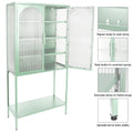 Elegant Floor Cabinet With 2 Glass Arched Doors Living Room Display Cabinet With Adjustable Shelves Anti Tip Dust Free Easy Assembly Light Green Mint Green Tempered Glass Sheet Metal Plastic