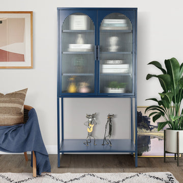 Elegant Floor Cabinet With 2 Glass Arched Doors