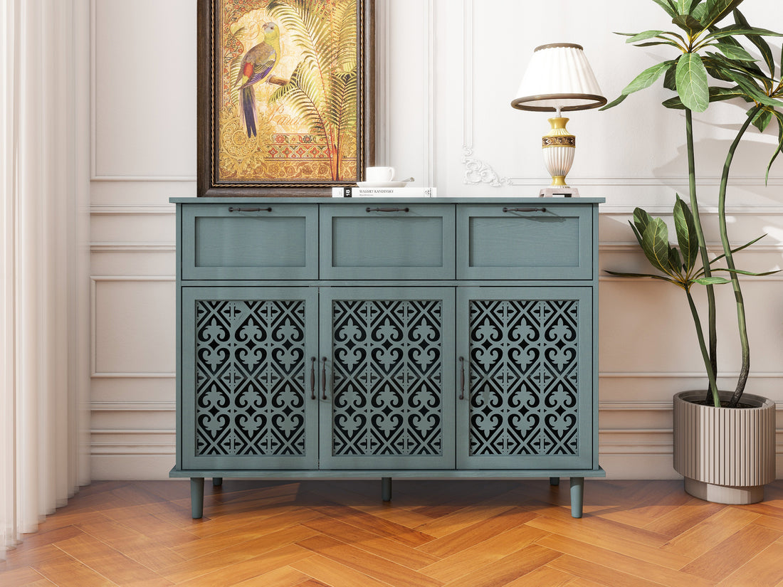 3 Door 3 Drawer Cabinet, American Furniture, Suitable For Bedroom, Living Room, Study Dark Green Particle Board