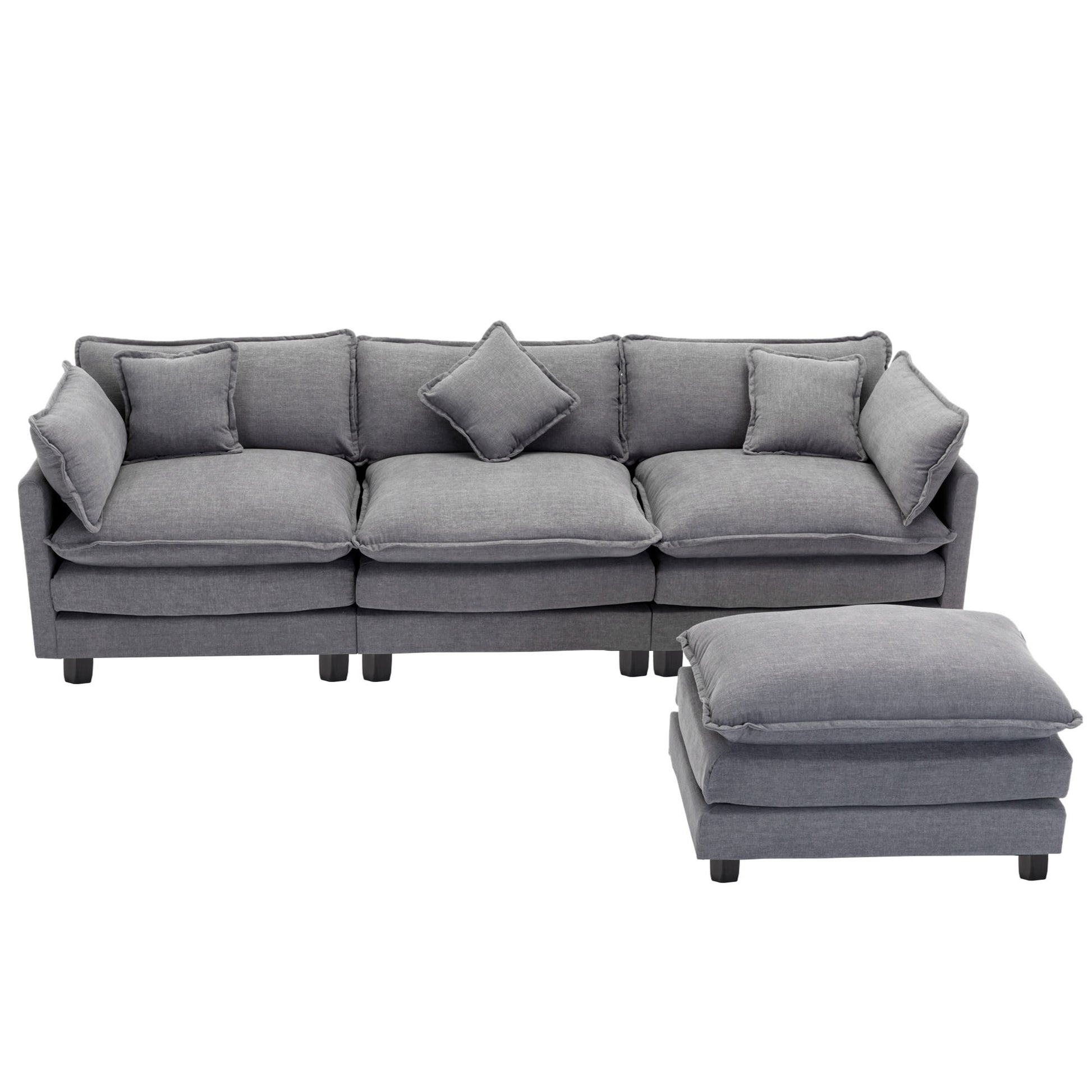 112.2" L Shape Chenille Upholstered Sofa For Living Room Modern Luxury Sofa Couch With Ottoman, 5 Pillows, Gray Gray Foam 4 Seat