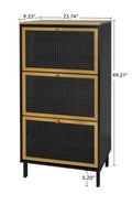 3 Metal Door Shoe Rack, Freestanding Modern Shoe Storage Cabinet, Metal Rattan, For Entryway Black Particle Board