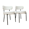 White Dining Chairs Set Of 4, Mid Century Modern Dining Chairs, Kitchen Dining Room Chairs, Curved Backrest Round Upholstered Boucle Dining Chair With Black Metal Legs Metal White Teddy Kitchen