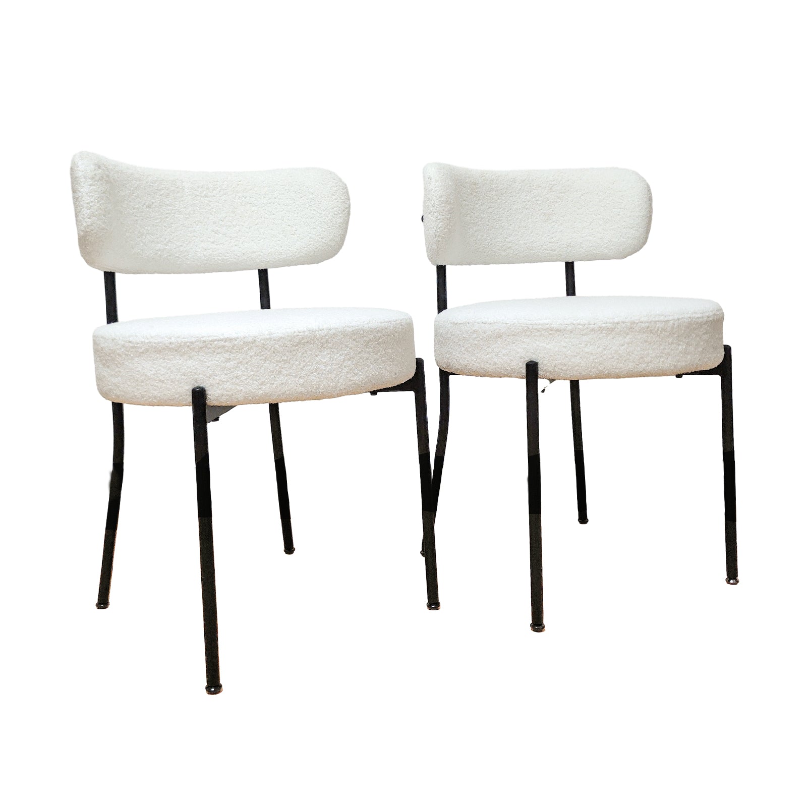 White Dining Chairs Set Of 4, Mid Century Modern Dining Chairs, Kitchen Dining Room Chairs, Curved Backrest Round Upholstered Boucle Dining Chair With Black Metal Legs Metal White Teddy Kitchen