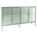 Stylish 4 Door Tempered Glass Cabinet With 4 Glass Doors Adjustable Shelf And Feet Anti Tip Dust Free Fluted Glass Kitchen Credenza Light Green Mint Green Tempered Glass Sheet Metal Plastic