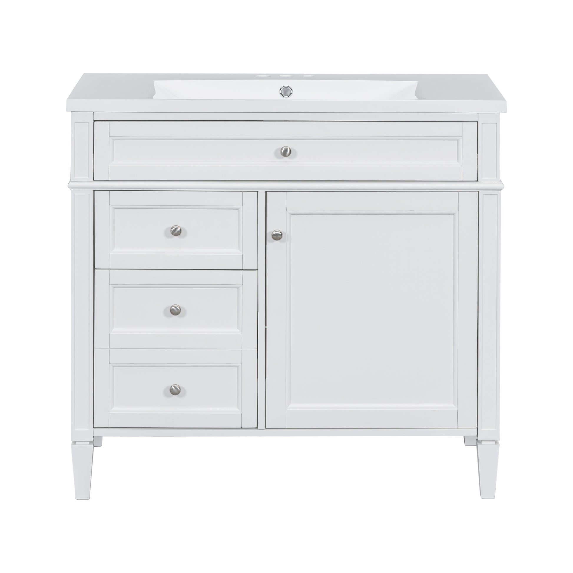 36'' Bathroom Vanity With Top Sink, Modern Bathroom Storage Cabinet With 2 Drawers And A Tip Out Drawer, Single Sink Bathroom Vanity 3 White 1 1 Adjustable Hinges Bathroom Freestanding Solid Wood Mdf Painted