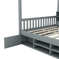 Full Size Wooden House Bed With Shelves And A Mini Cabinet, Gray Box Spring Not Required Gray Wood Bedroom Pine Bed Frame Wood