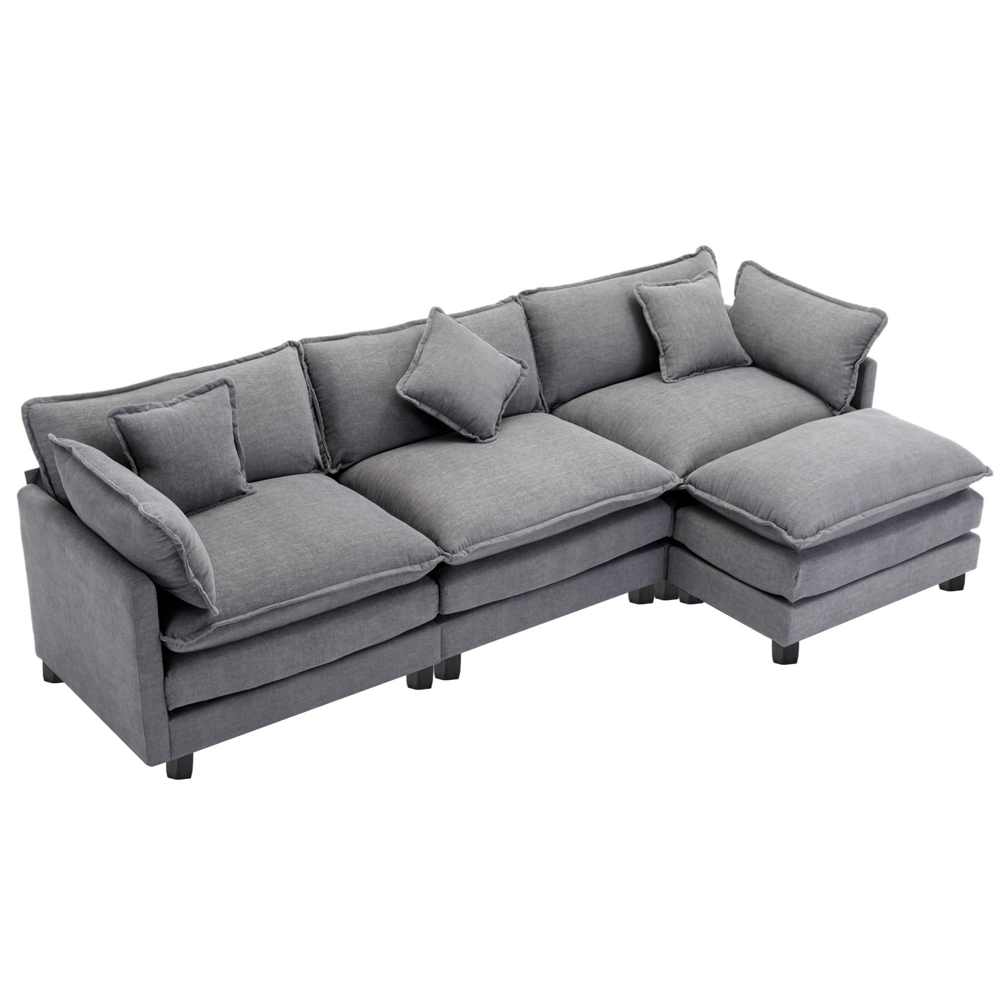 112.2" L Shape Chenille Upholstered Sofa For Living Room Modern Luxury Sofa Couch With Ottoman, 5 Pillows, Gray Gray Foam 4 Seat
