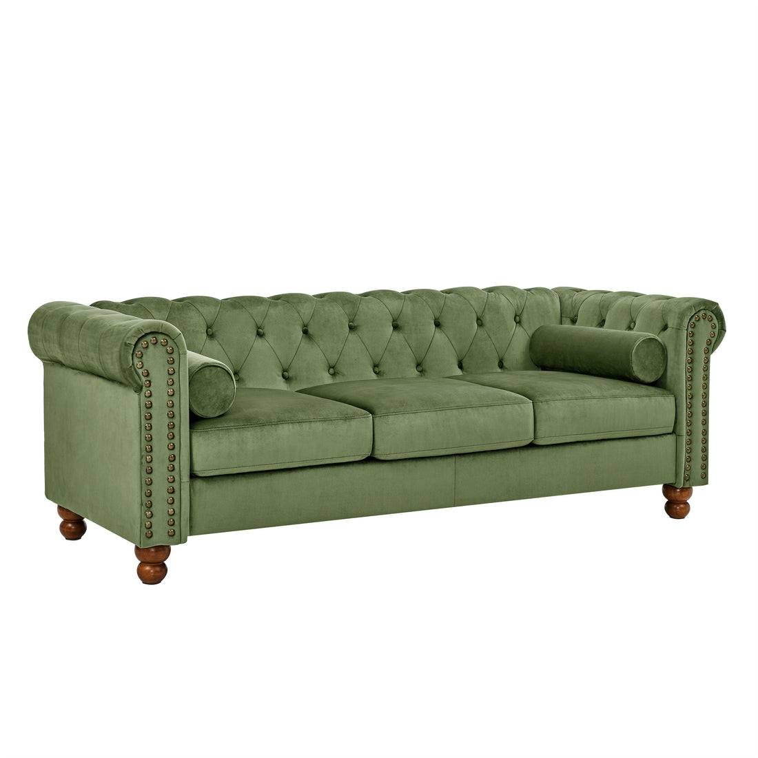 Phoyal Large Sofa, Velvet Sofa Three Seat Sofa Classic Tufted Chesterfield Settee Sofa Modern 3 Seater Couch Furniture Tufted Back For Living Room Green Green Primary Living Space Medium Soft Cushion Back Square Arms Foam Fabric 3 Seat