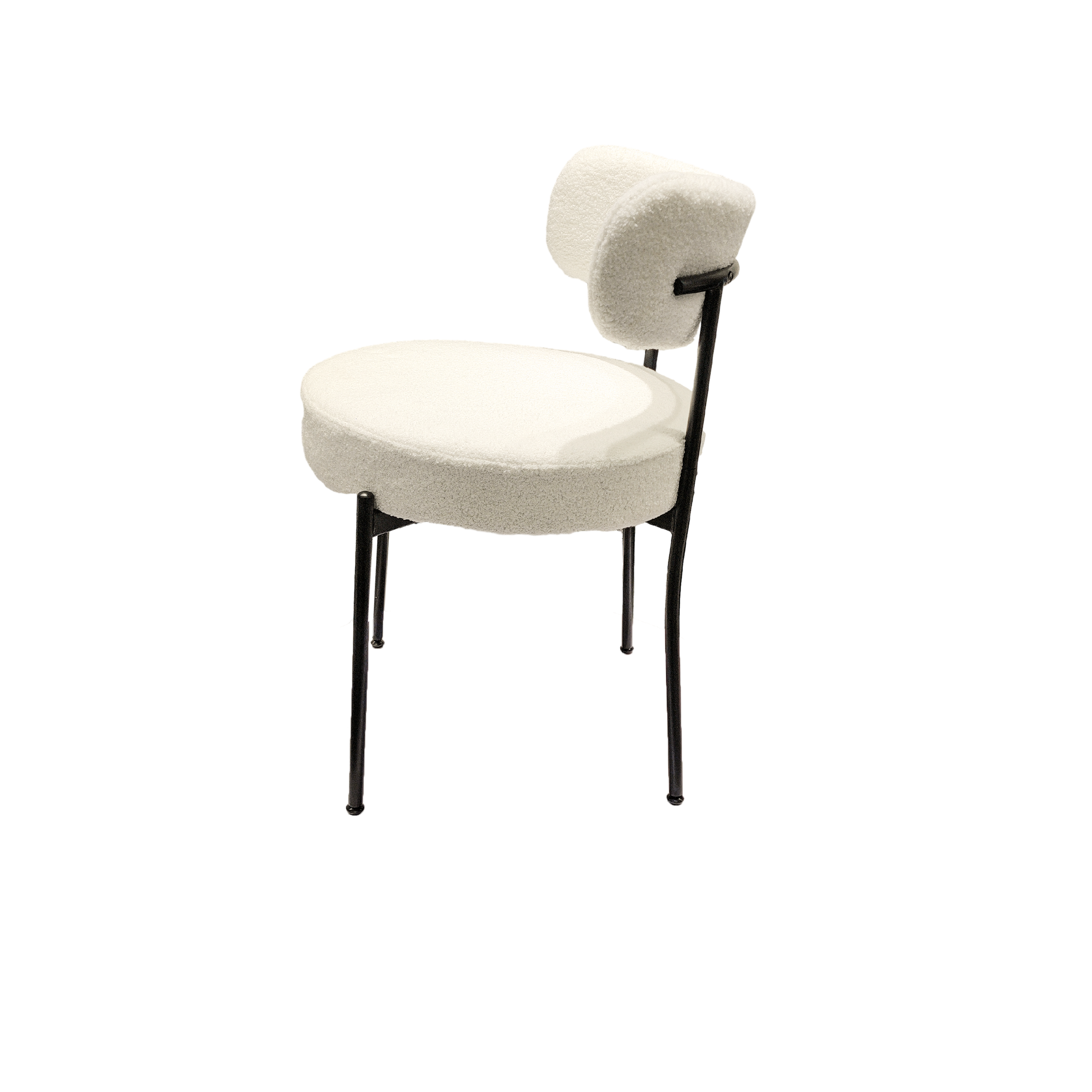 White Dining Chairs Set Of 4, Mid Century Modern Dining Chairs, Kitchen Dining Room Chairs, Curved Backrest Round Upholstered Boucle Dining Chair With Black Metal Legs Metal White Teddy Kitchen