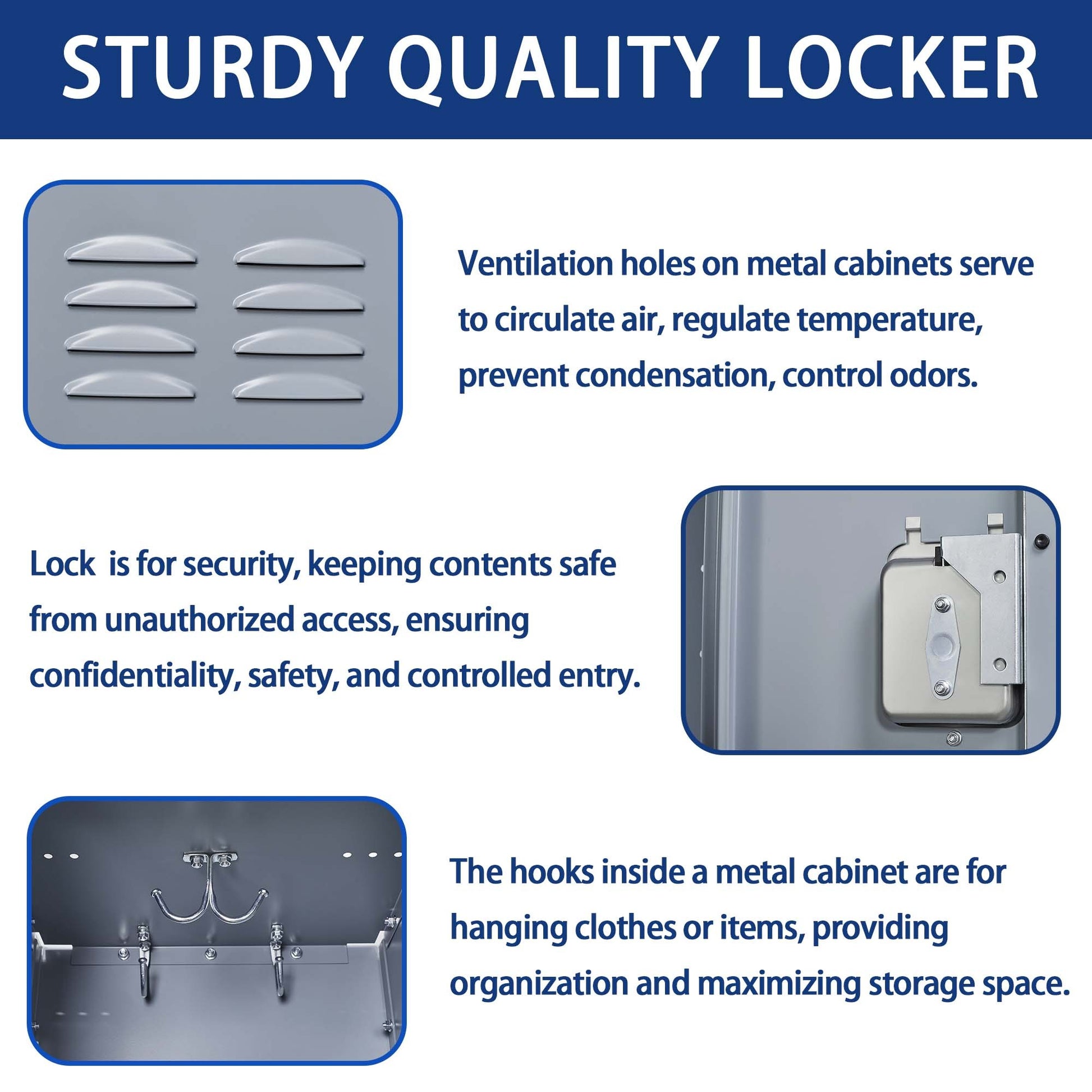 3 Door 72"H Metal Lockers With Lock for freestanding-5 or more spaces-gray-gym-door