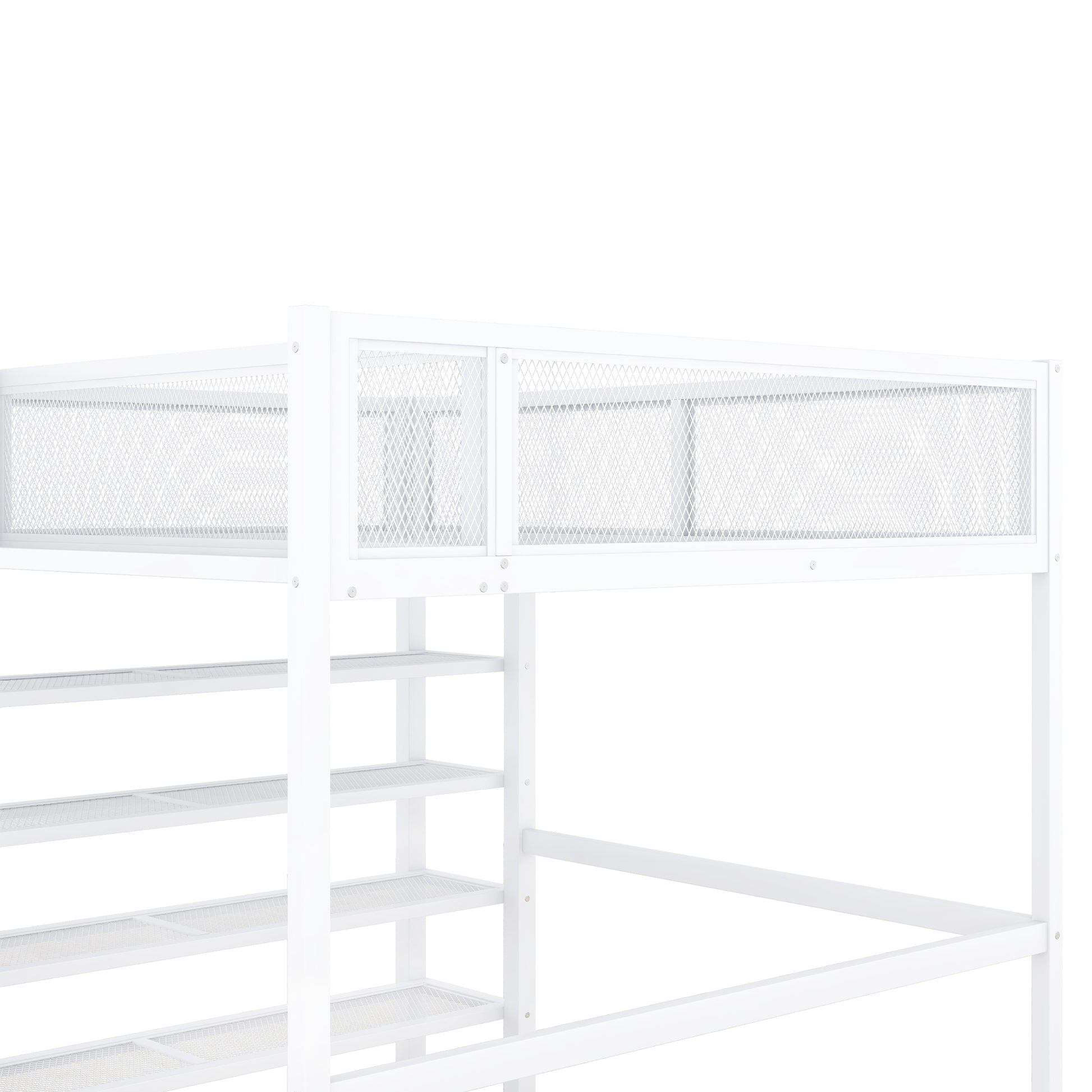 Full Size Metal Loft Bed With 4 Tier Shelves And Storage, White Full White Metal