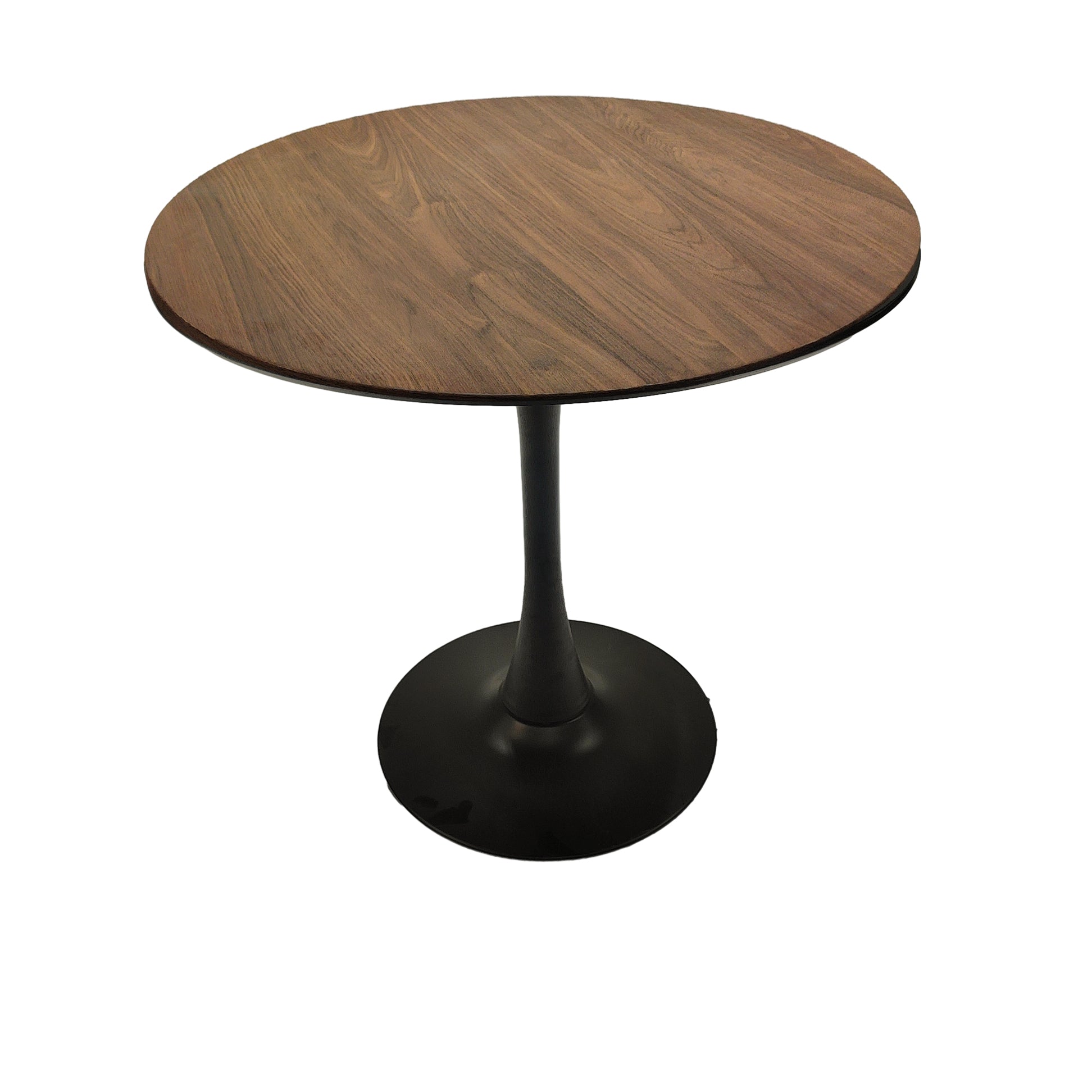 Walnut Color Round Dining Table, 31.5" Tulip Table Kitchen Dining Table 2 4 People With Mdf Table Top And Black Metal Pedestal Base And Brown Dining Chair 4 Piece Set For Black Metal Legs Walnut