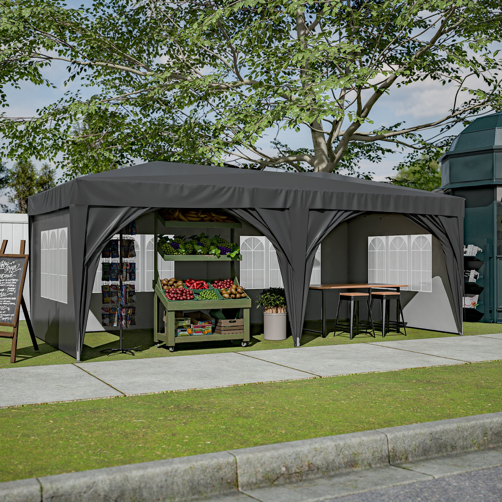 10'X20' Ez Pop Up Canopy Outdoor Portable Party Folding Tent With 6 Removable Sidewalls Carry Bag 6Pcs Weight Bag Beige Black Black Metal