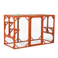 Wooden Cat House, Outdoor Cat Cage With Water Proof Asphalt Planks And Cat Perches, Orange Orange Wood Metal