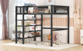 Twin Size Metal Loft Bed With 4 Tier Shelves And Storage, Black Black Metal