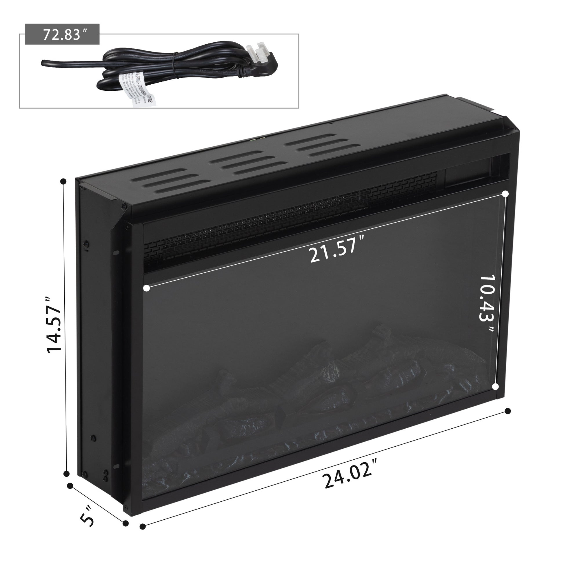 Electric Fireplace With Remote Control And Temperature Adjustment Set, Black Black Metal