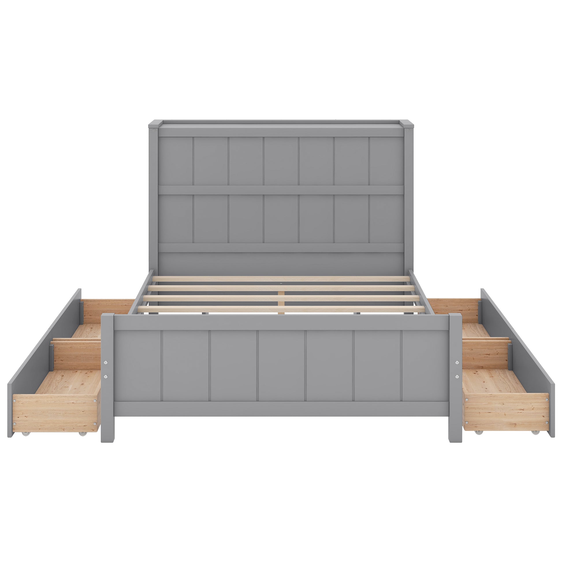 Full Size Platform Bed With Drawers And Storage Shelves, Gray Gray Solid Wood Mdf