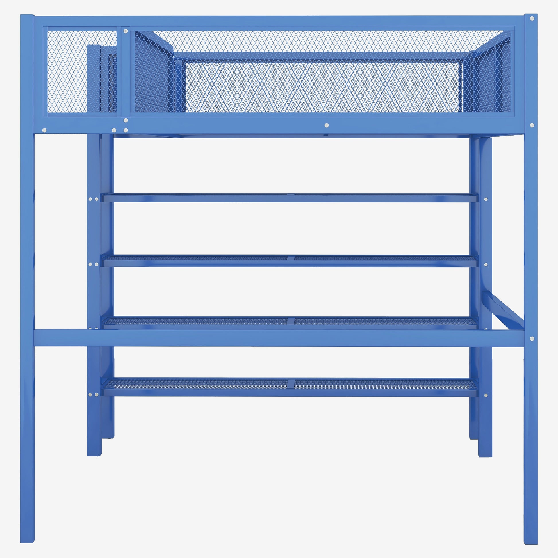 Full Size Metal Loft Bed With 4 Tier Shelves And Storage, Blue Full Blue Metal